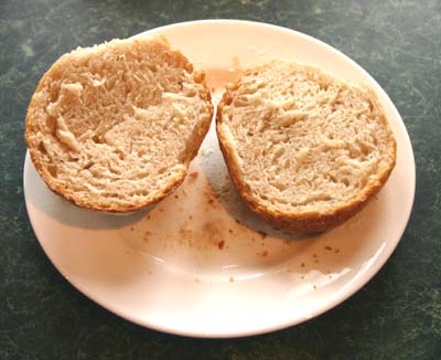 A close-up of one roll showing
                the crumb structure