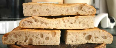 The focaccia cut up for the
                freezer